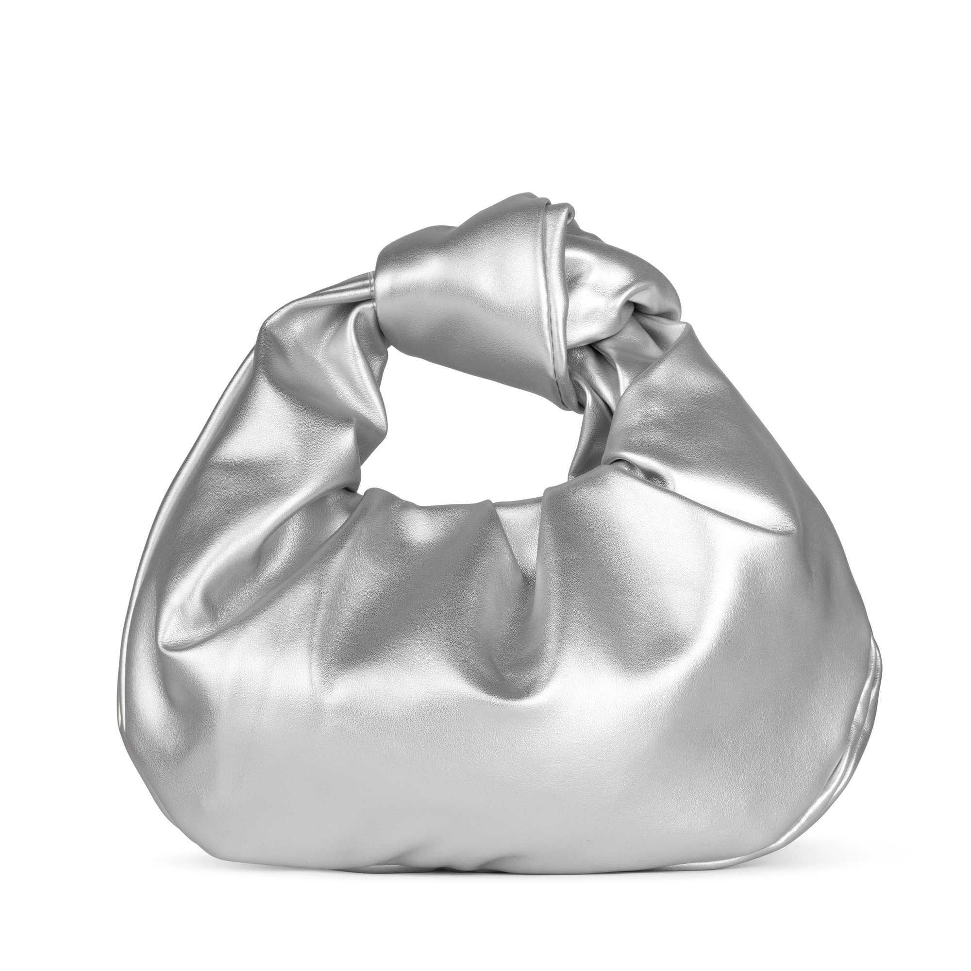 Nelly Knot Bag i sølv – en skinnende taske med unik knudedetalje og luksuriøst look.