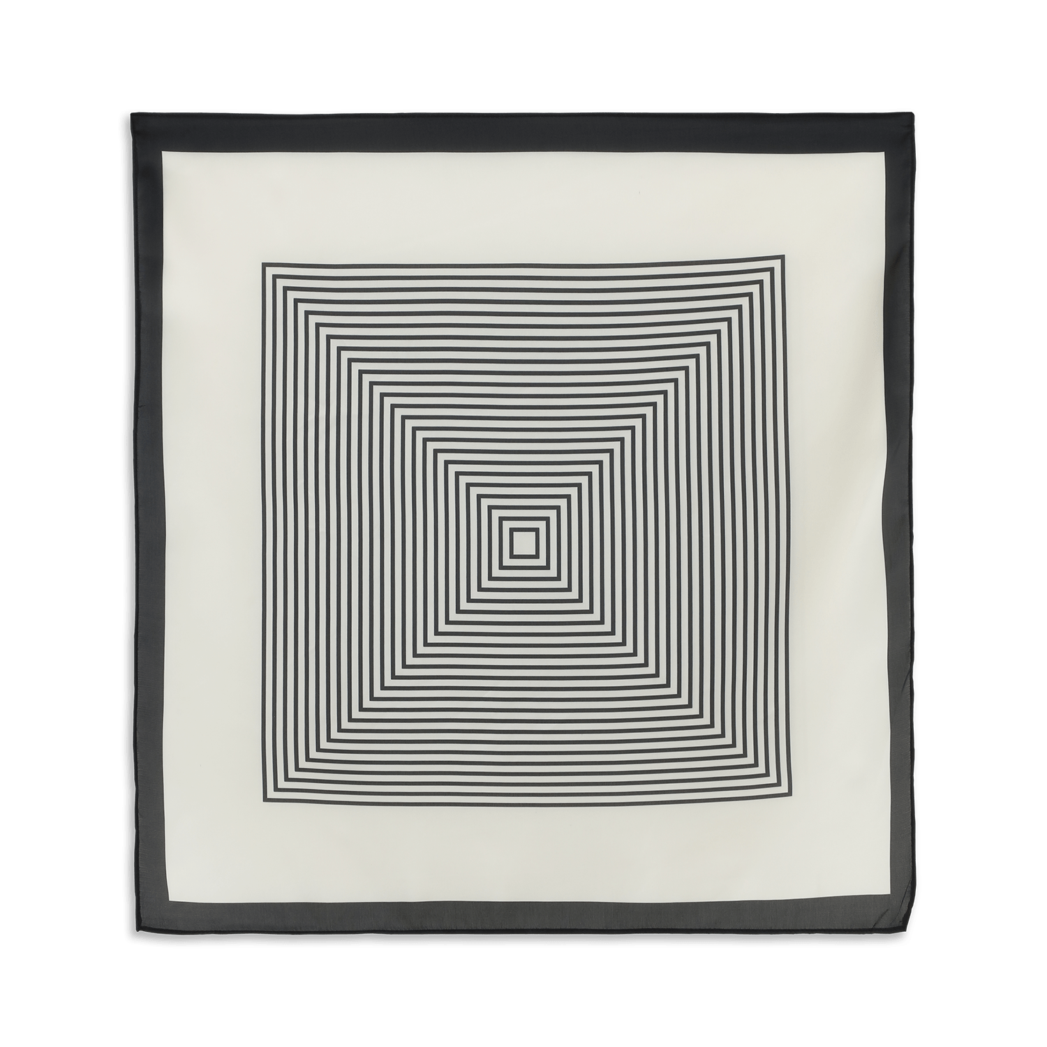 SUI AVA Classic Patterned Scarf – sort og hvidt silketørklæde med grafisk mønster.