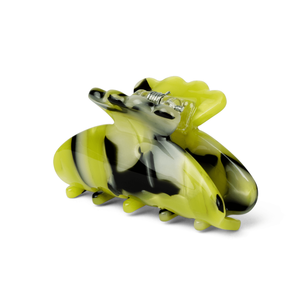 Helle Wanted Mini – Lille hårklemme med marmoreret mønster i sort, lime og gul