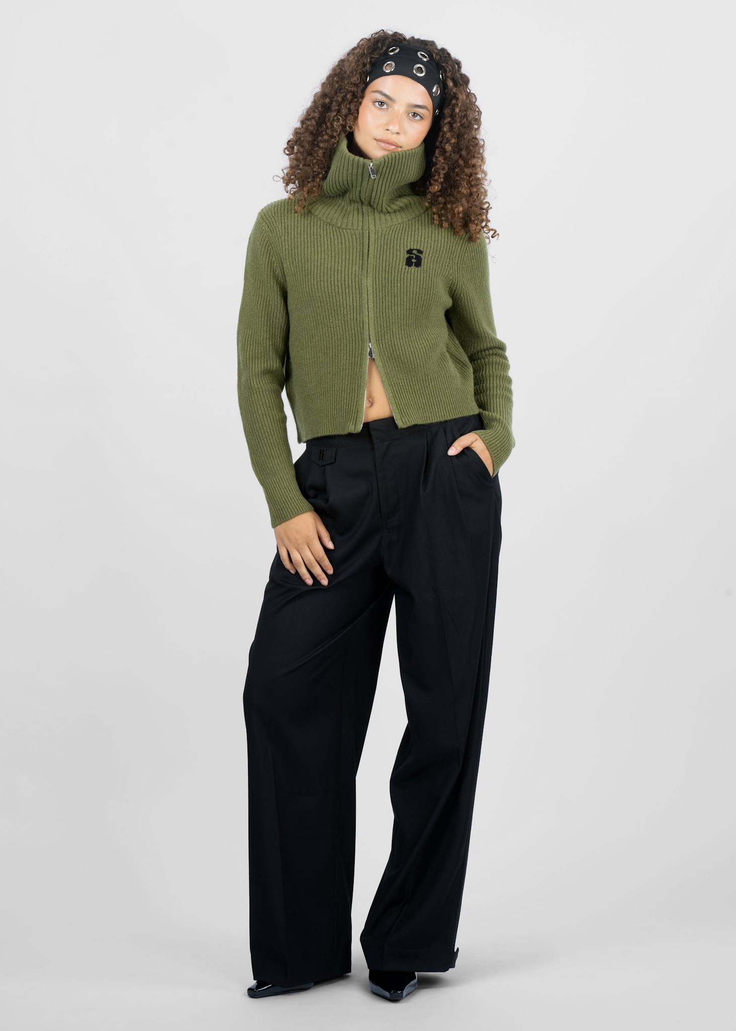 ITALIAN MILITARY ZIPニット　スローブイエナ Two-Way Zip Wool Knit - Army green cardigan with zipper – SUI AVA