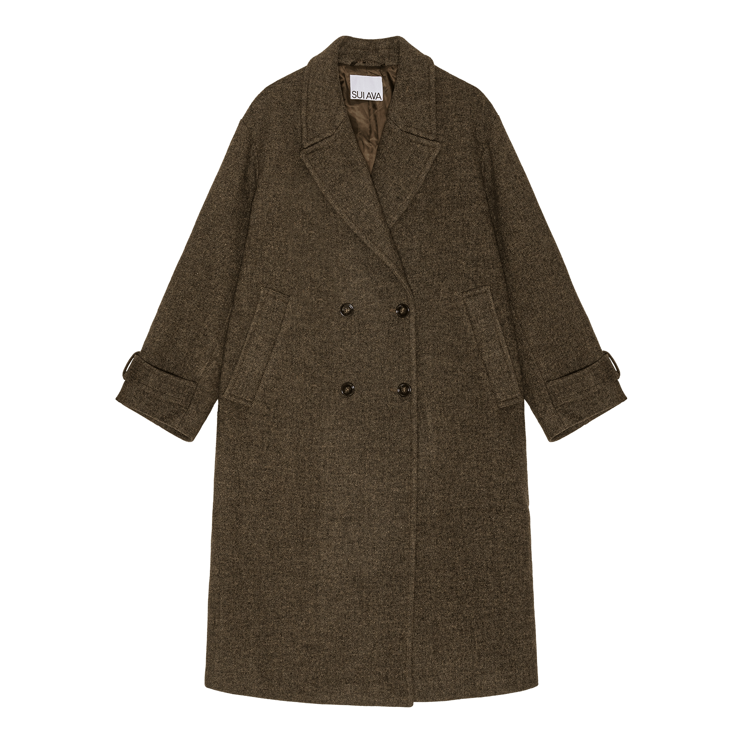 Wool Trenchcoat i mørk brown med dobbeltradet knaplukning og brede revers