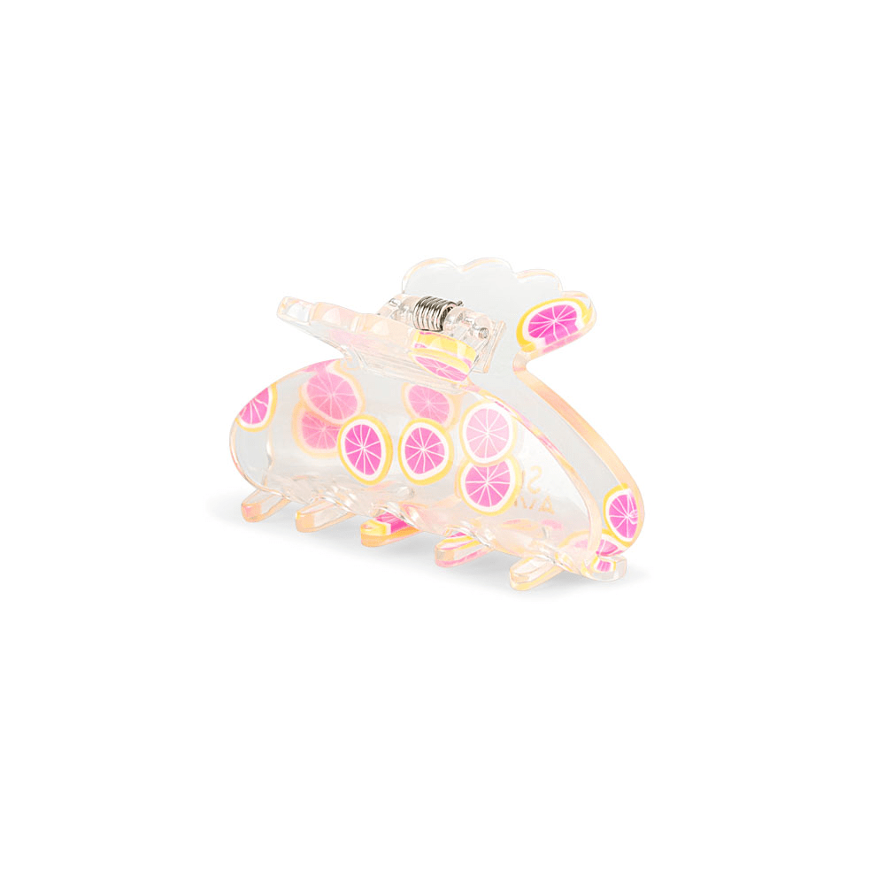 Helle Fruit Mini hårklemme med transparent look og pink grape-print