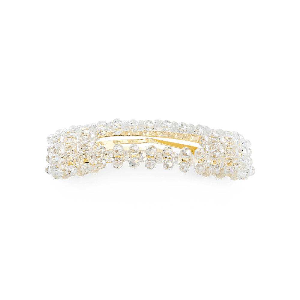 Ingeborg Crystal Clip i White Gold med klare krystaller og gyldent spænde – SUI AVA