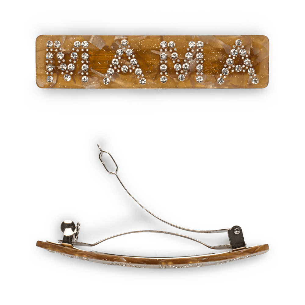 Mama hårspænde i gyldenbrun med krystalbogstaver – SUI AVA