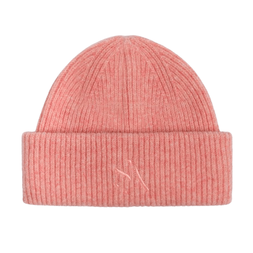 Rosa ribstrikket beanie med tone-i-tone logo – Signe Beanie fra SUI AVA