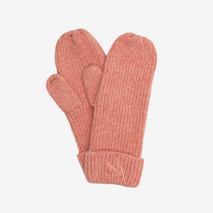 Signe Mittens – pink strikvanter med rib og broderet logo