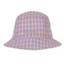 Bøllehat i pastel-lilla og nude gingham-mønster med broderet SUI AVA-logo foran.