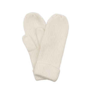 Signe Mittens – snow white strikvanter med rib og broderet logo