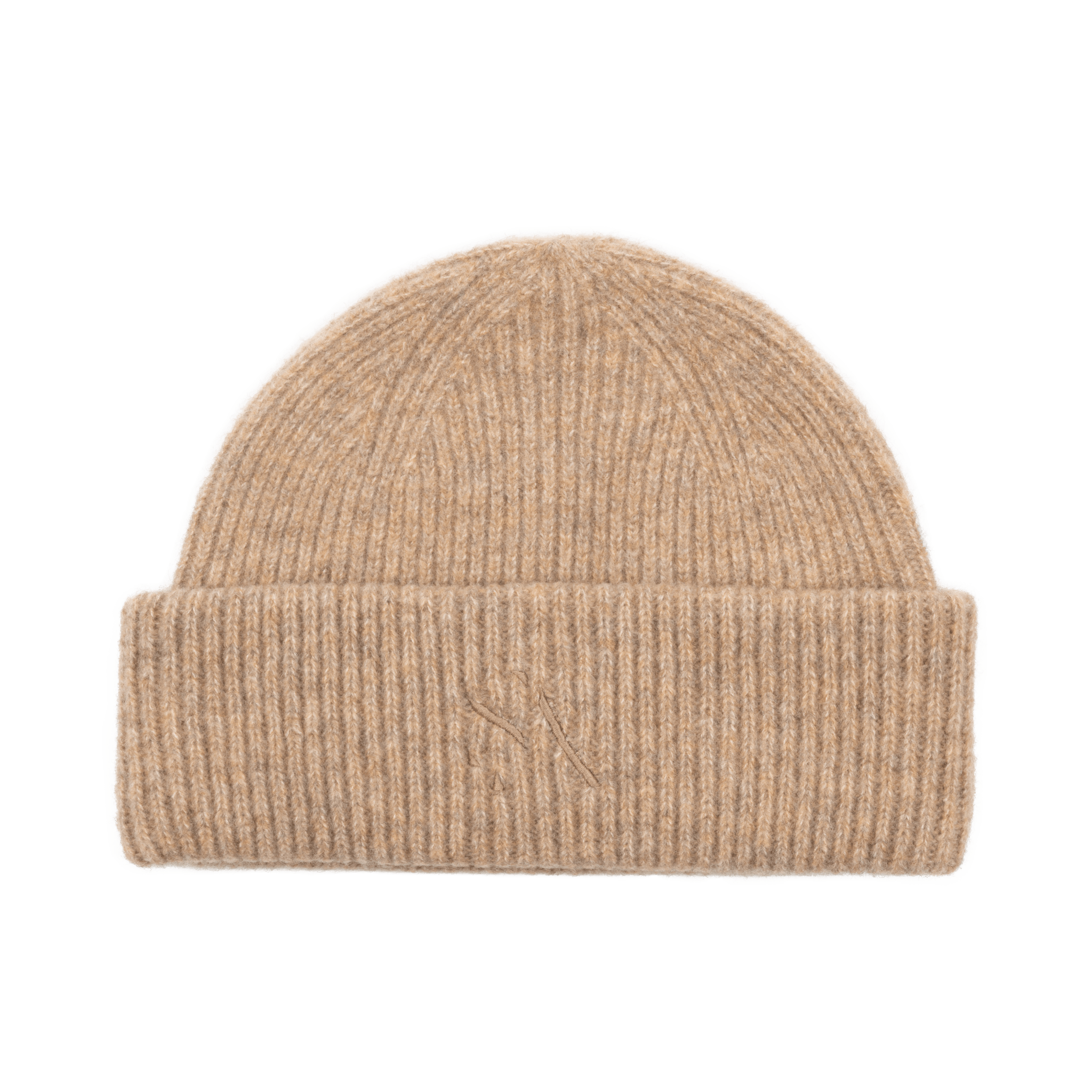 Beige ribstrikket uldhue med opsmøg – Signe Beanie fra SUI AVA