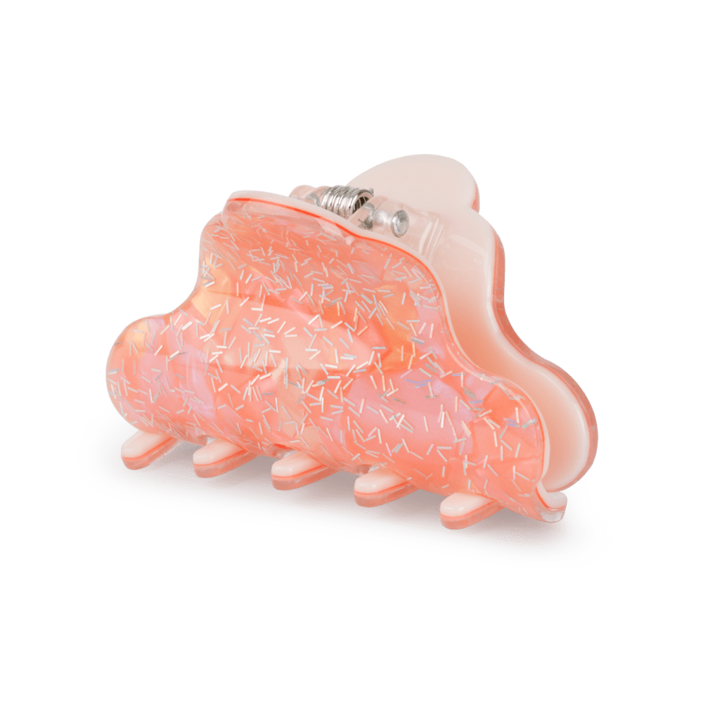 Lene Summer Nights Mini hårklemme i rosa perlemor med sølvglimmer.