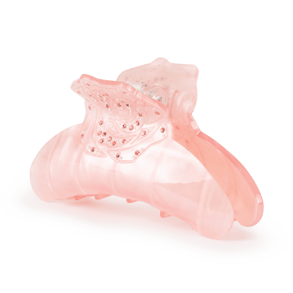 Rosa hårklemme med glimmer og rosendetaljer – Helle Pink Rose Middle