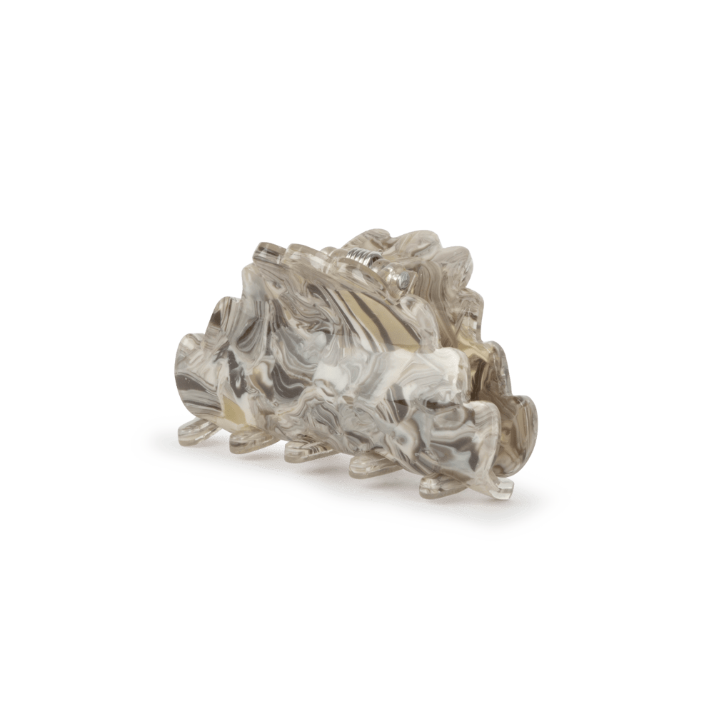 Simone Attract Mini hårklemme i marmoreret grå og brun akryl.