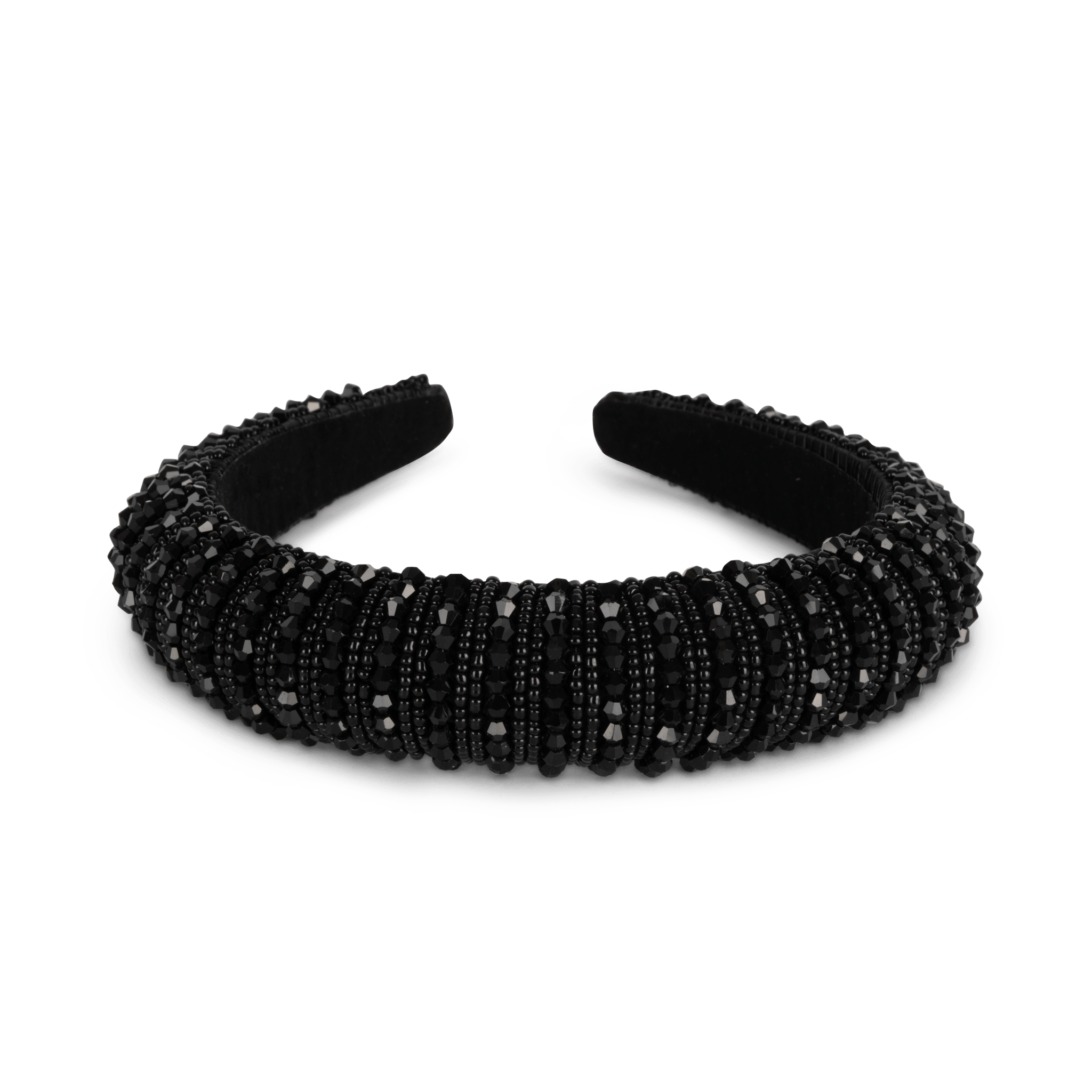 Sort Silvermoon hårbøjle fra SUI AVA med rækker af perler og glitrende detaljer