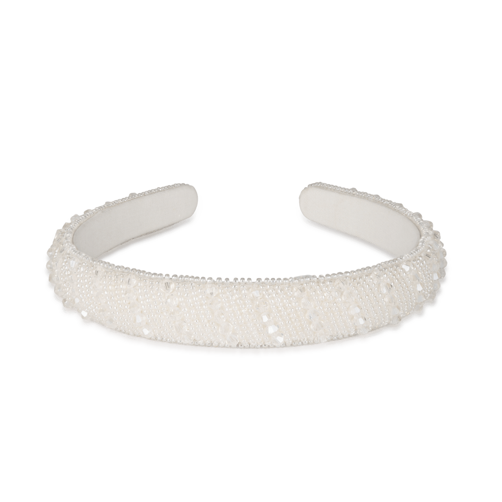 Porcelain Headband Small – Hvid perlebesat hårbøjle med et klassisk og elegant udtryk
