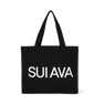 Sort mulepose med hvidt SUI AVA-logo