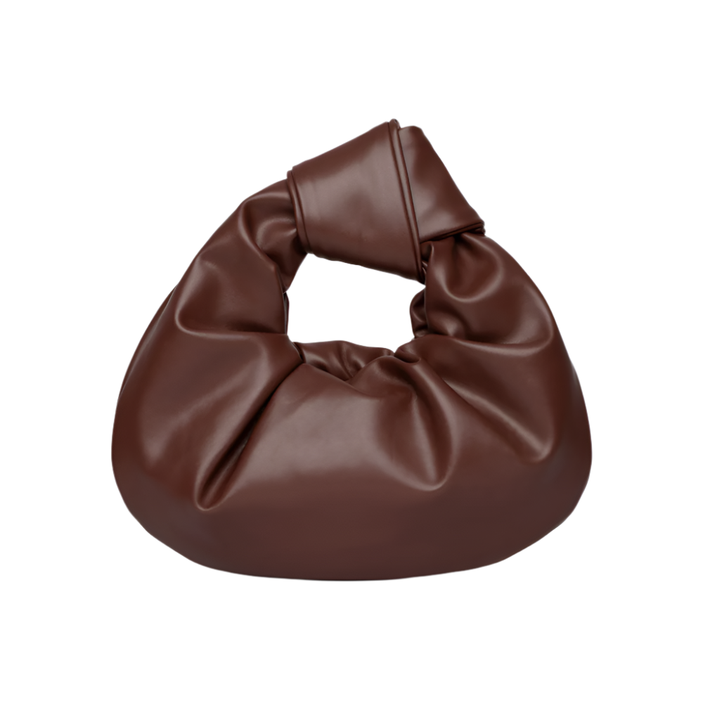 Brun Nelly Knot Bag med knudedetalje og blød, afrundet form.