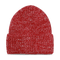 Hille Beanie i rød og hvid meleret strik med opsmøg – blød og varm hue i chunky stil