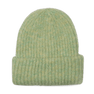 Limegrøn ribstrikket hue med bred foldet kant