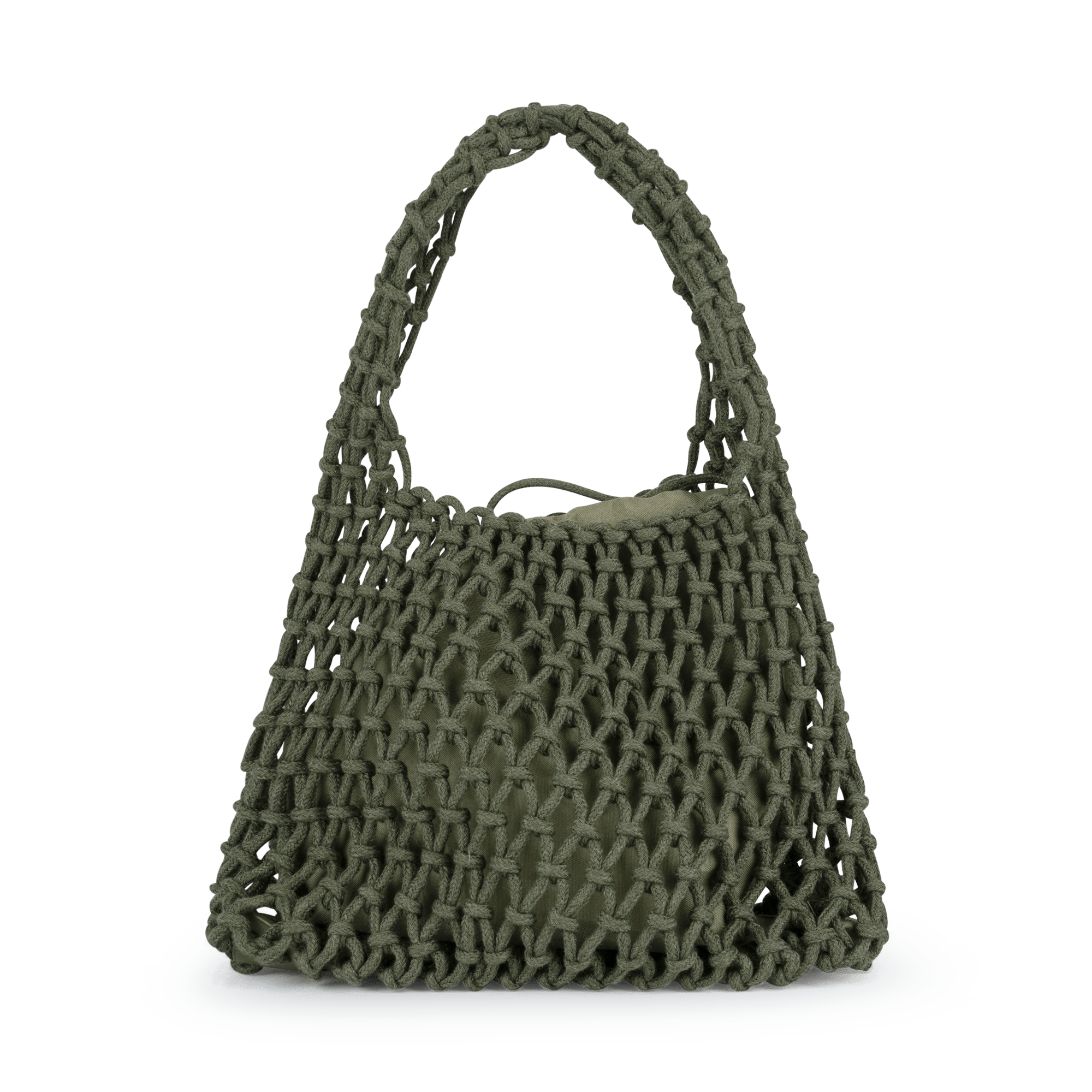 Occasion Bag i army fra SUI AVA er en rå og stilfuld net-taske, perfekt til hverdagsbrug eller som en cool accessory, der tilføjer kant til dit outfit.