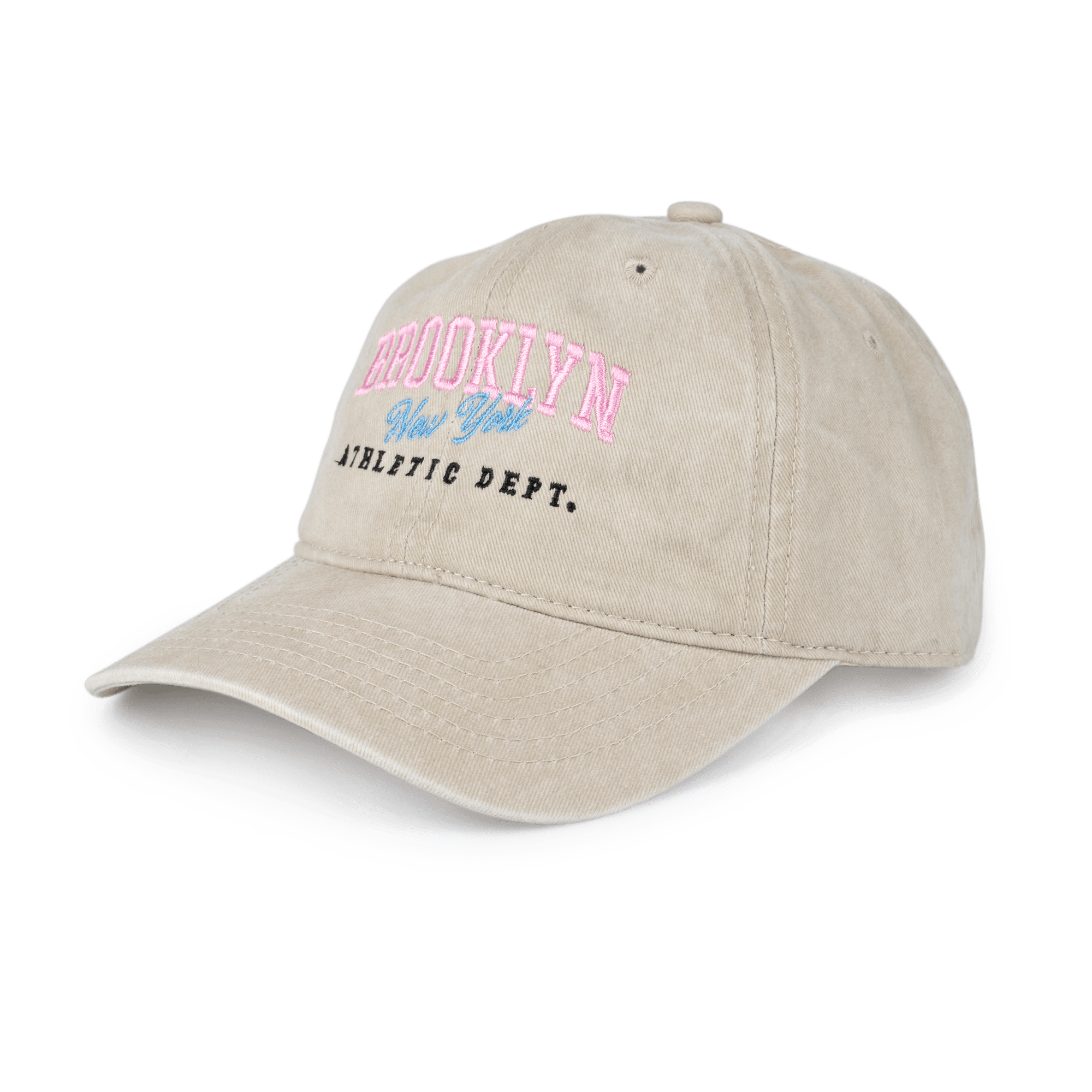 New Everyday Cap fra SUI AVA – stilfuld beige kasket med lyserød skrift i et moderne design, perfekt til at tilføje et feminint og afslappet touch til dit hverdagslook.