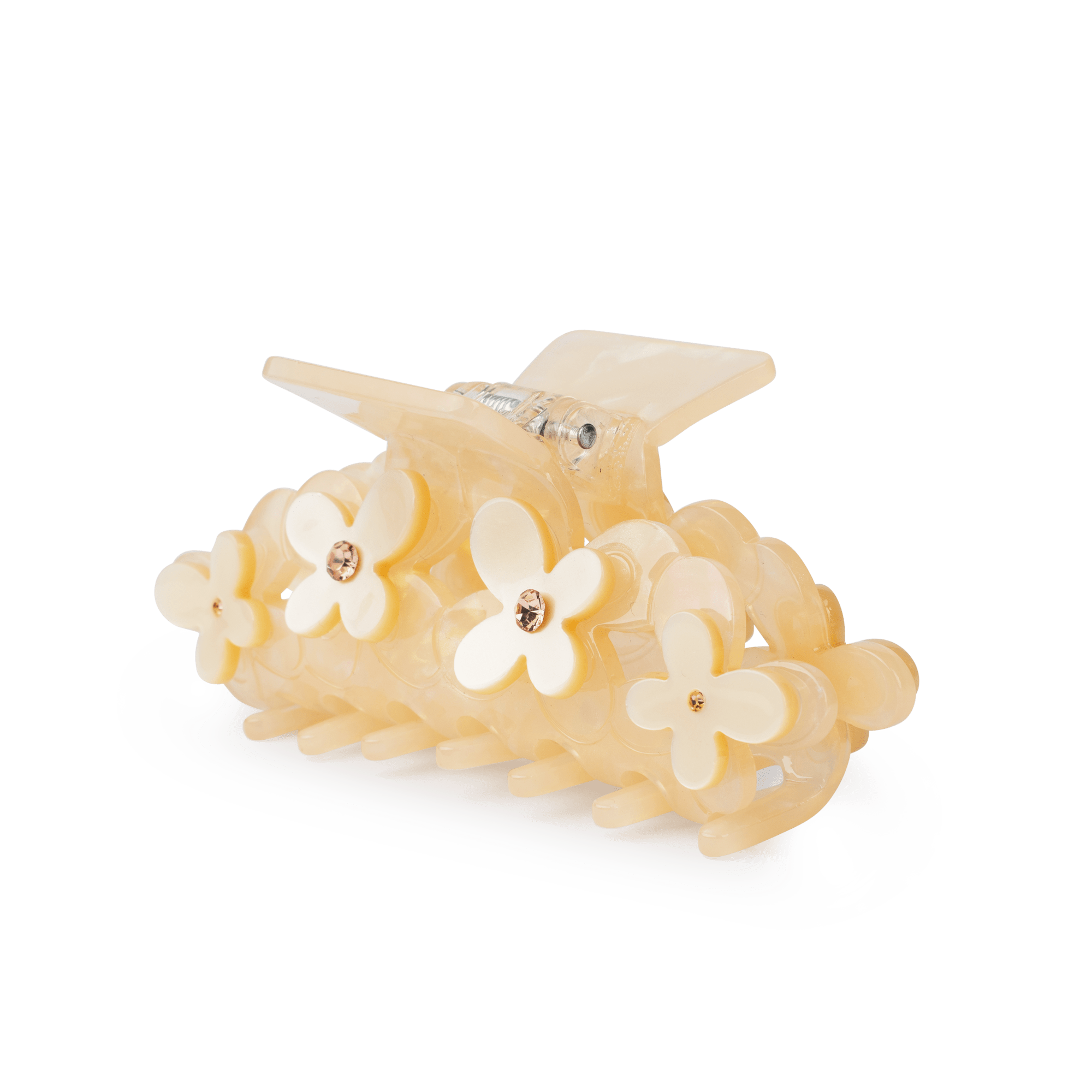 Pretty Milky Middle fra SUI AVA – mellem hårklemme i en elegant lys nuance med trekløverdesign og perledetaljer, perfekt til at tilføje et naturligt og stilfuldt touch til dine frisurer.