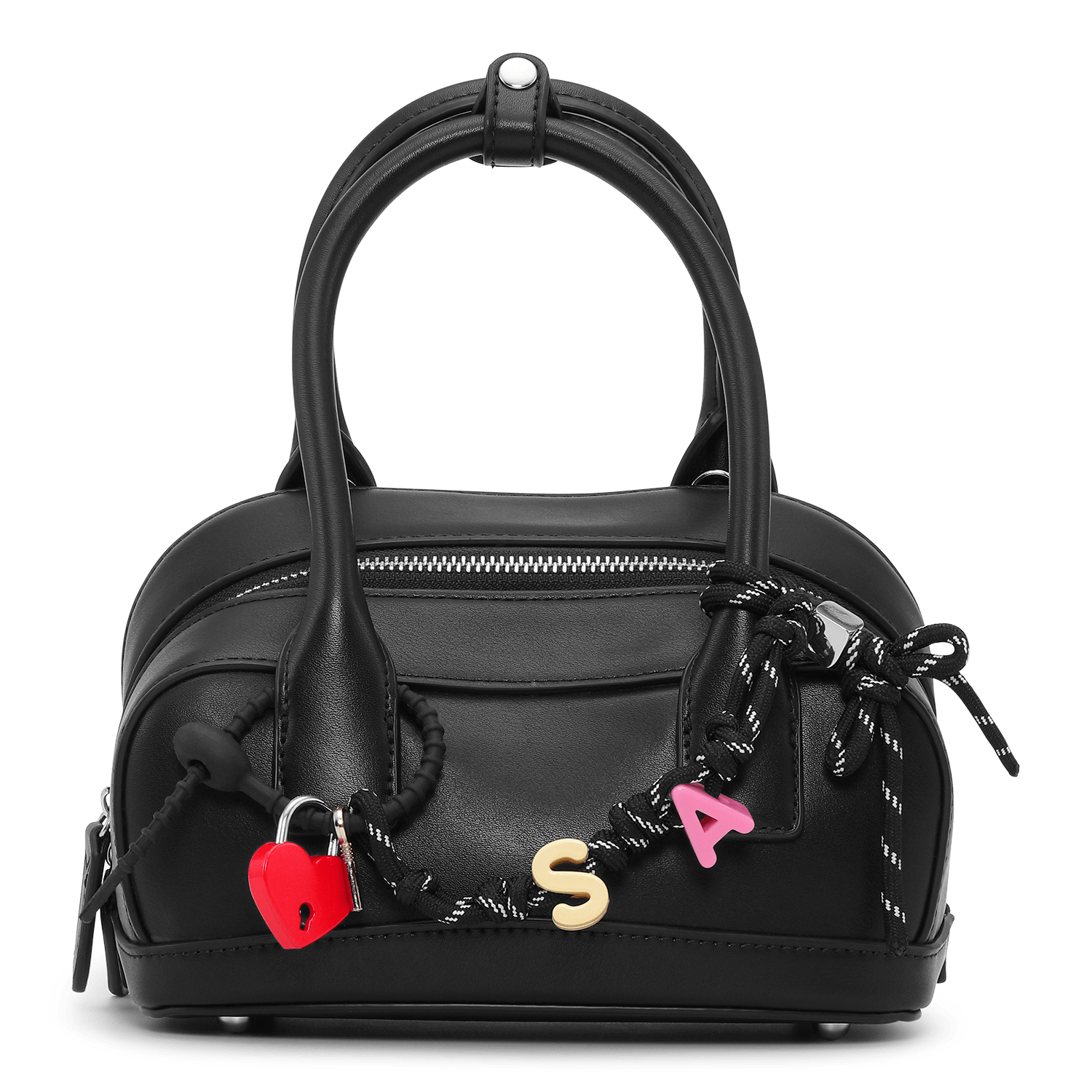 Sort Bowling Bag w. Charms med aftagelig skulderrem og dekorative charms.