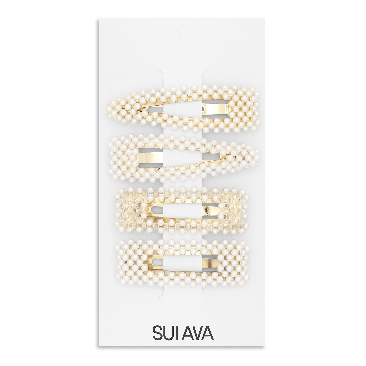 Pearly Hair Clips – 4-pak hårspænder med perler og guldmetal i klassisk hvidt design