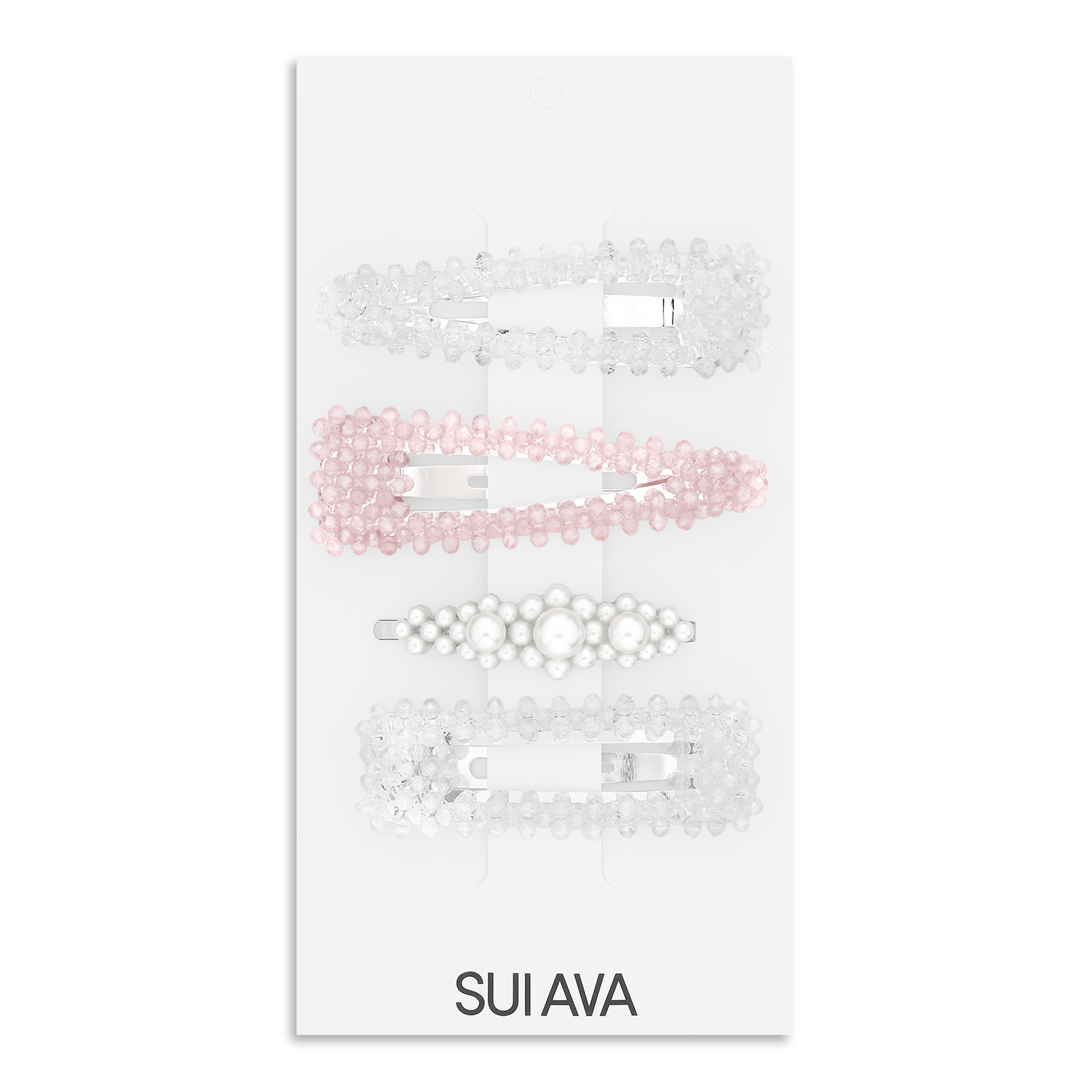 Pearly Hair Clips – 4-pak hårspænder med lyserøde og hvide perler og klare krystaller