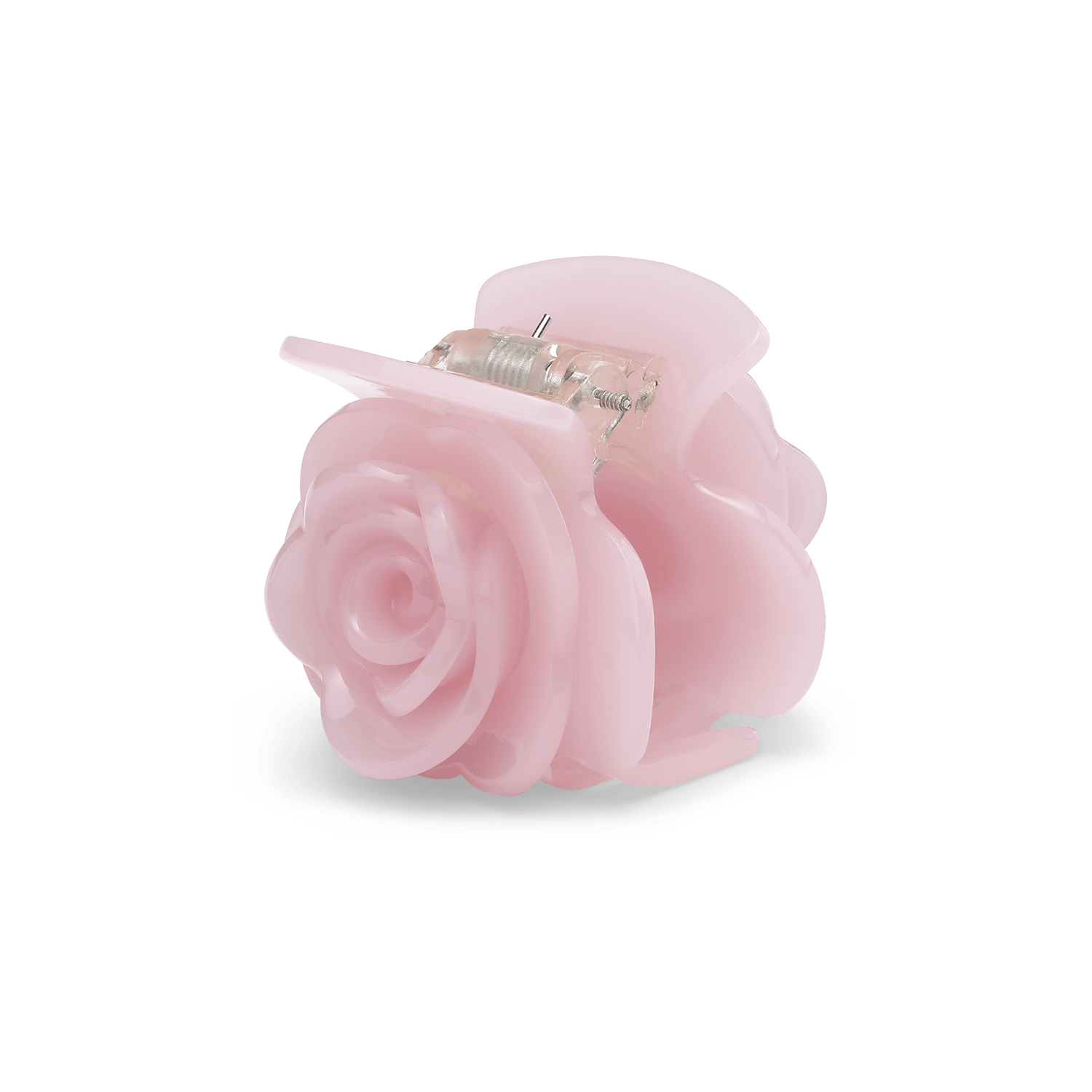 Rosie Pastel Mini – rosa hårklemme med rosedesign og stærkt greb.