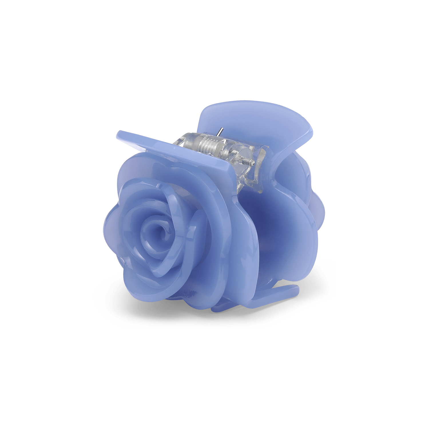 Rosie Pastel Mini – blå hårklemme med romantisk rosedesign og stærkt greb.