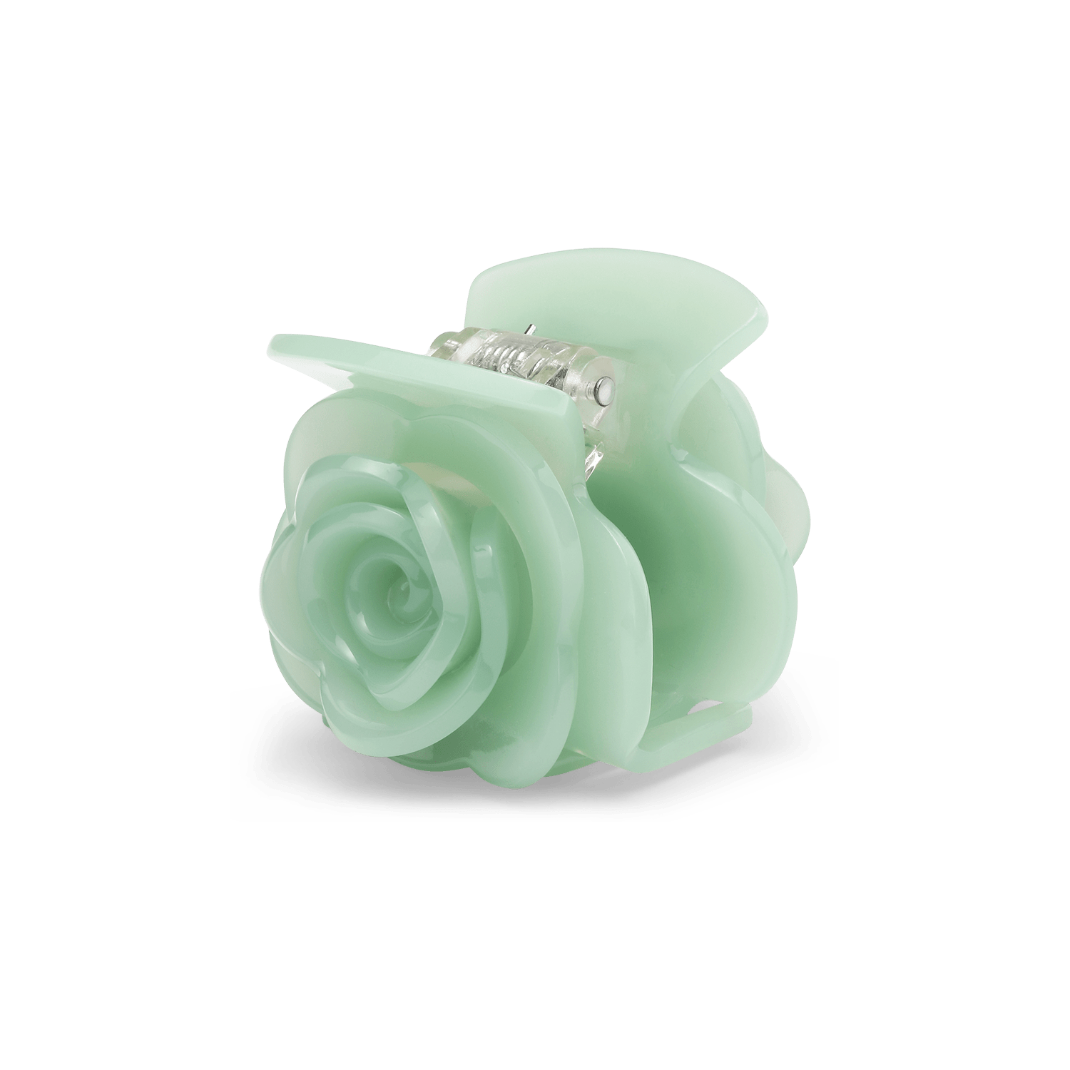 Rosie Pastel Mini – grøn hårklemme med rosedesign og stærkt greb.