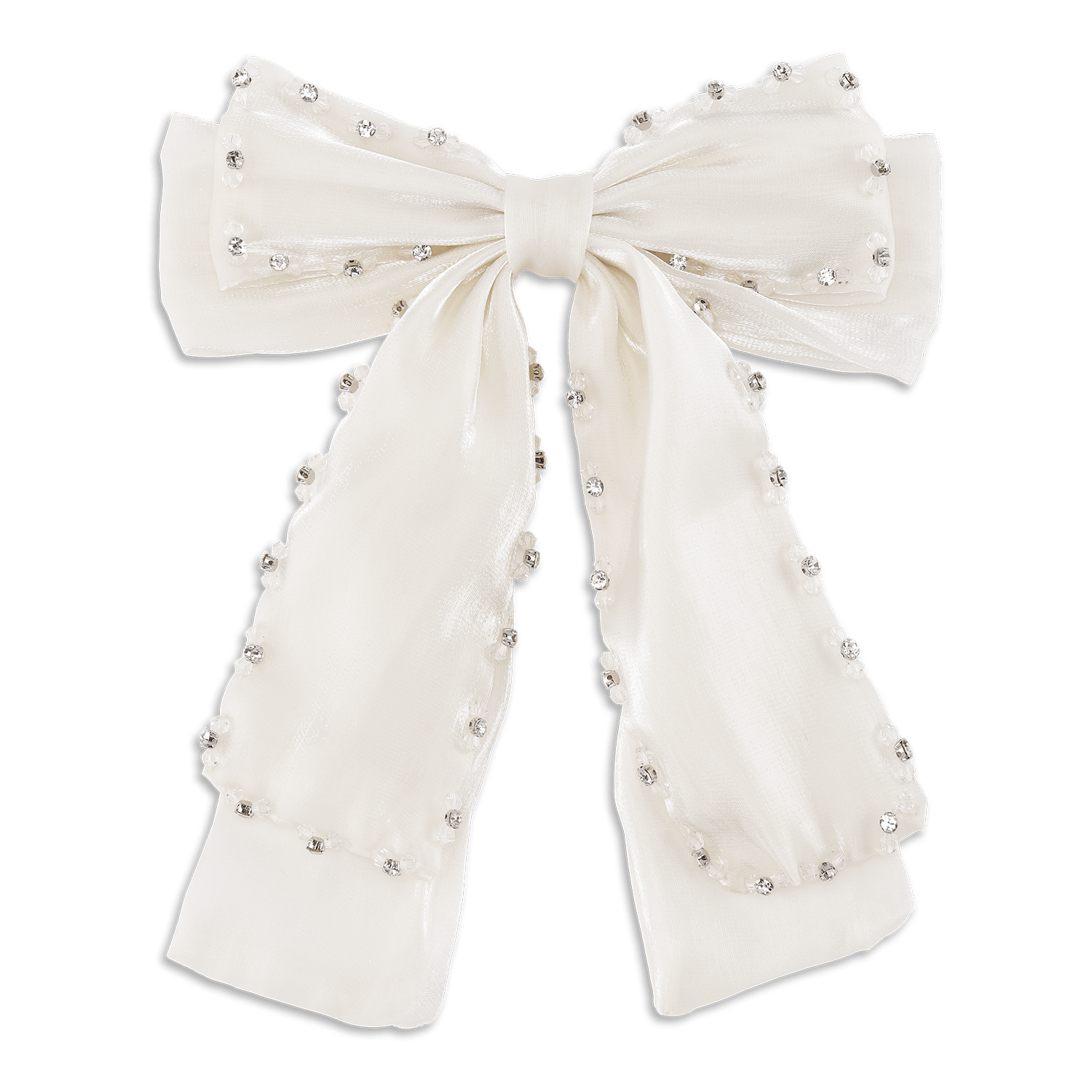 Pastel Crystal Bow – hvid hårsløjfe med perler og elegant design.