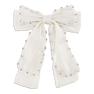 Pastel Crystal Bow – hvid hårsløjfe med perler og elegant design.