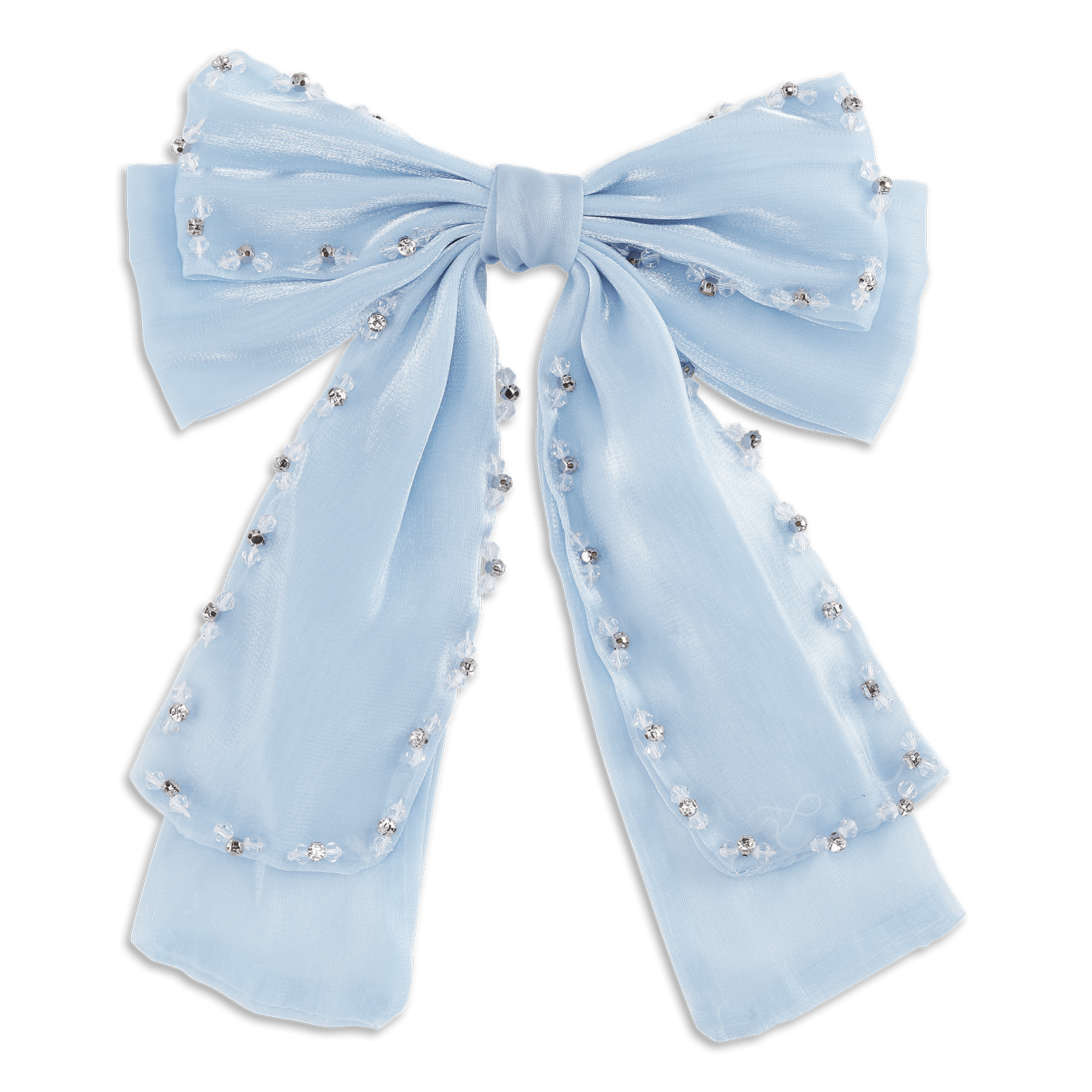 Pastel Crystal Bow – blåt hårspænde formet som en sløjfe med glitrende rhinsten.