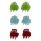6-pack Tiny Italia Claws – glitrende hjerteformede mini-hårklemmer i grøn, blå og rød.