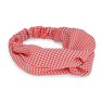 Rødt ternet hårbånd med elastisk pasform og twistet design.