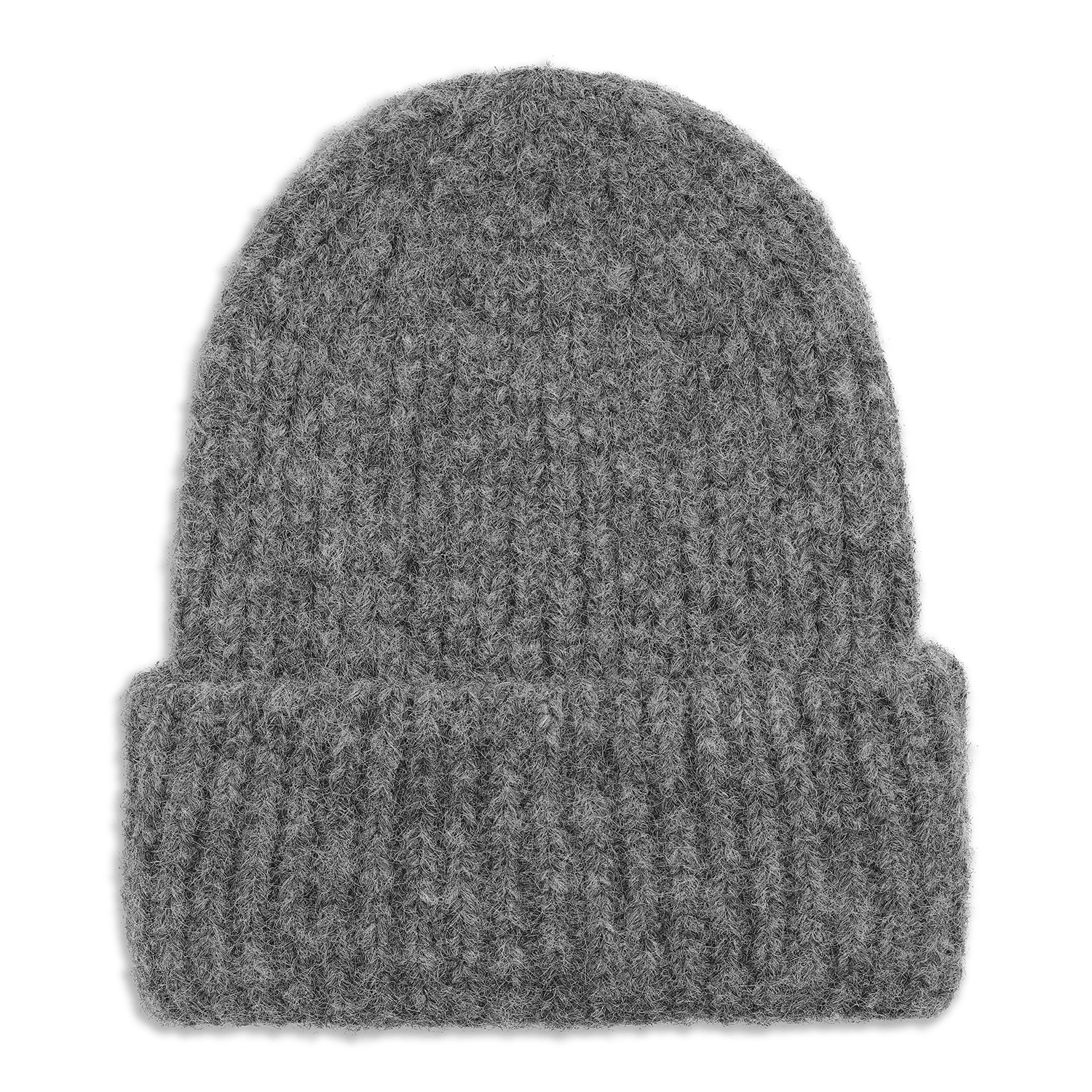 Sisse Beanie – grå chunky strikhue med bred opsmøg i blød uldblanding