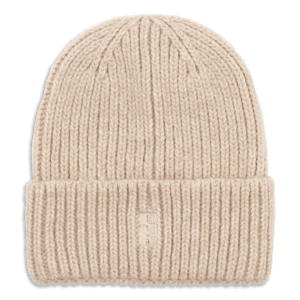 SUI AVA Brenda Beanie – beige strikhue i blød, ribbet kvalitet.