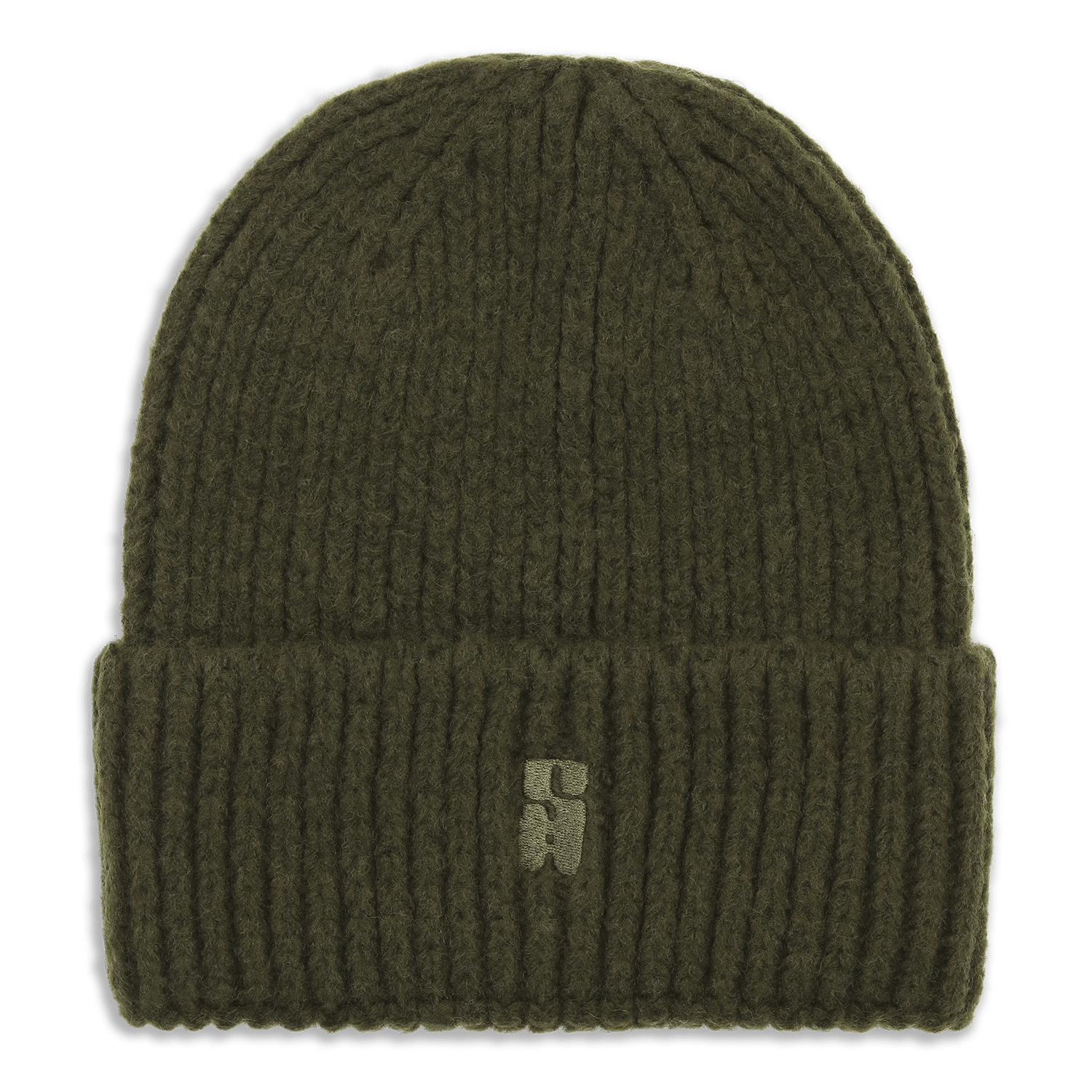 SUI AVA Brenda Beanie – armygrøn strikhue i blød, ribbet kvalitet.