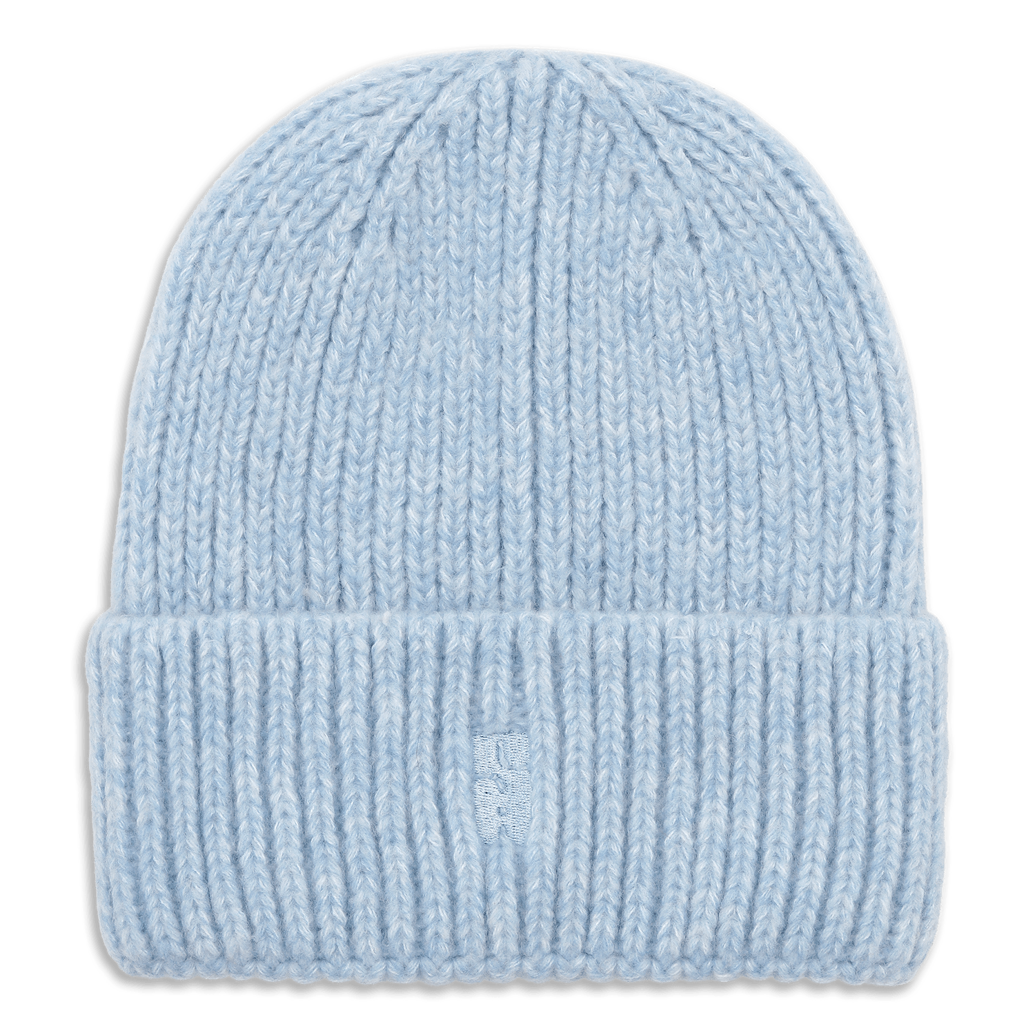SUI AVA Brenda Beanie – lyseblå strikhue i blød, ribbet kvalitet.