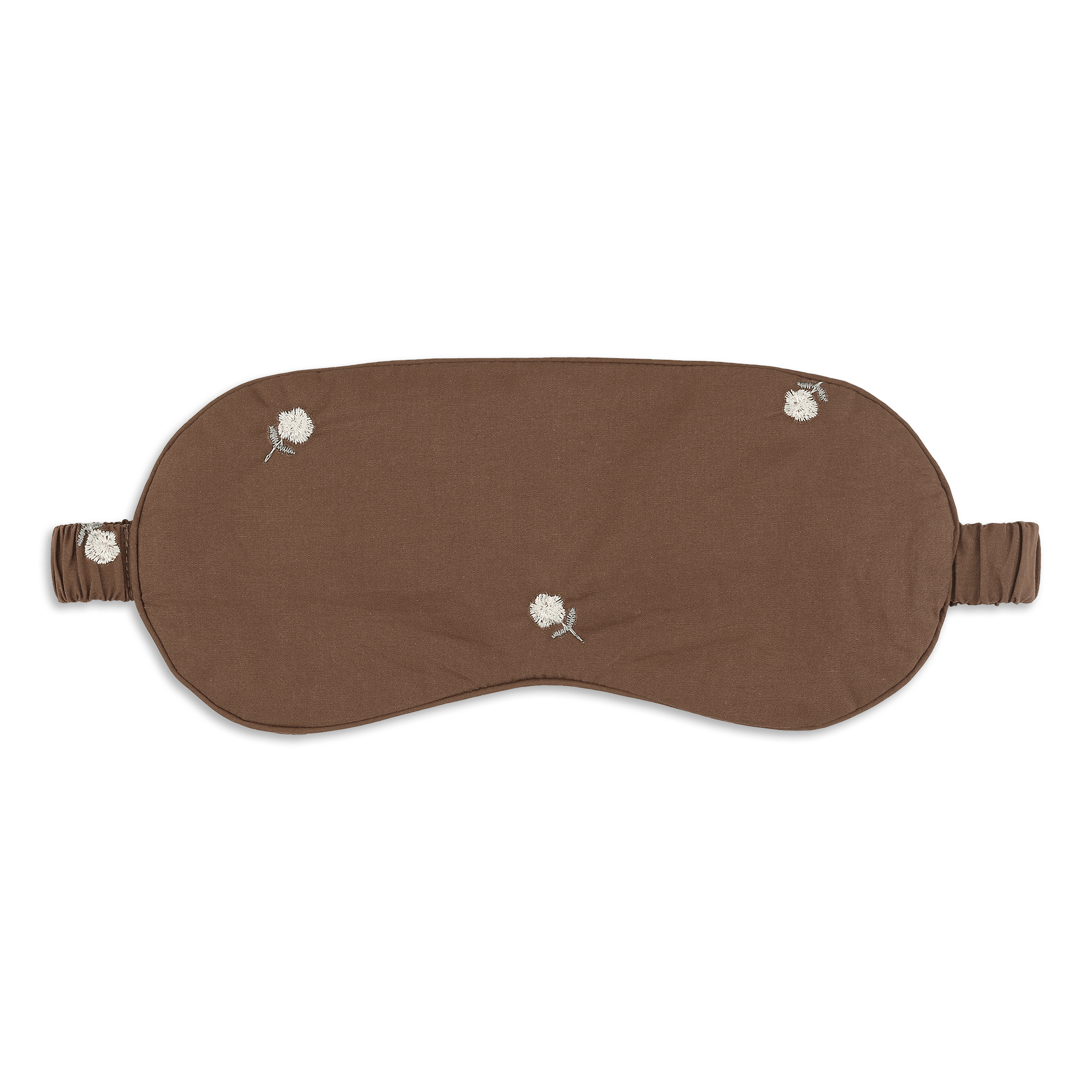 Bobbie Sleep Mask i brun bomuld med broderede blomster og matchende stofpose