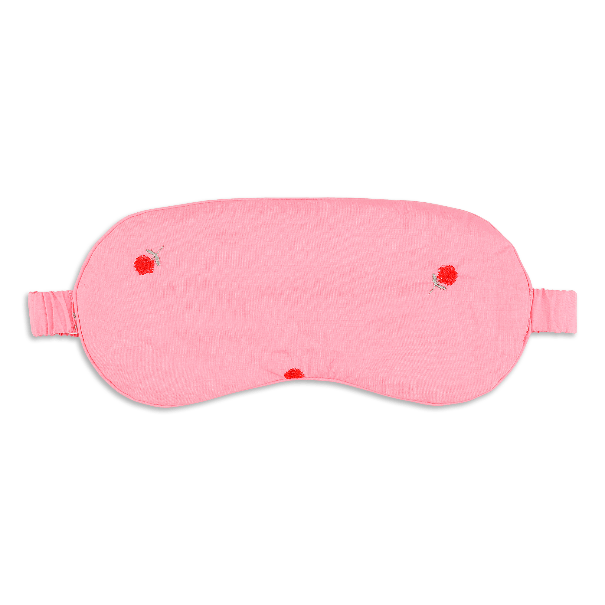 Rosa Bobbie Sleep Mask med røde blomsterbroderier og matchende opbevaringspose