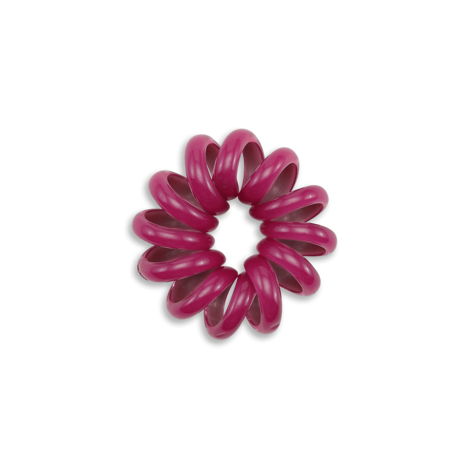 Pink spiralformet hårelastik i plast med skinnende finish
