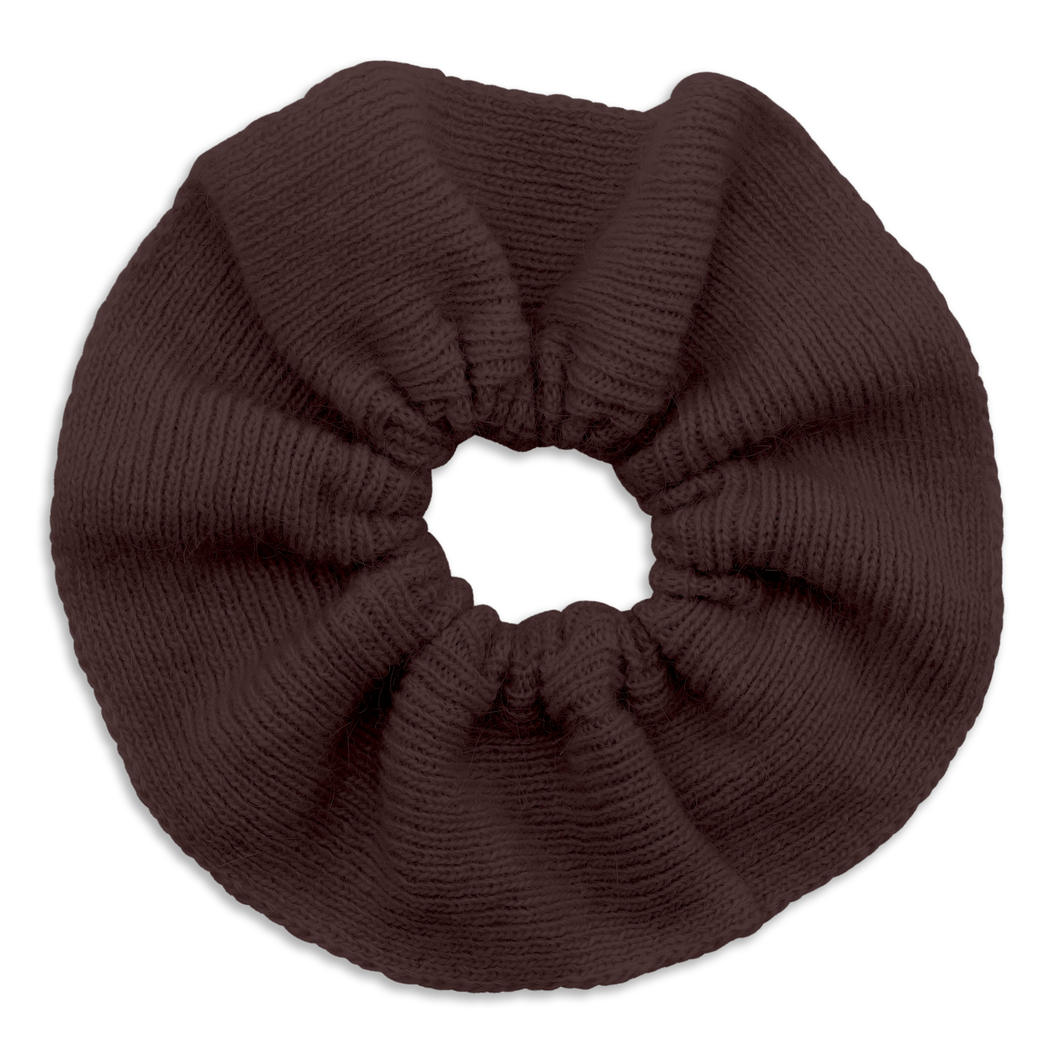 Soft Knitted Scrunchie i brun med strikket tekstur og voluminøst design