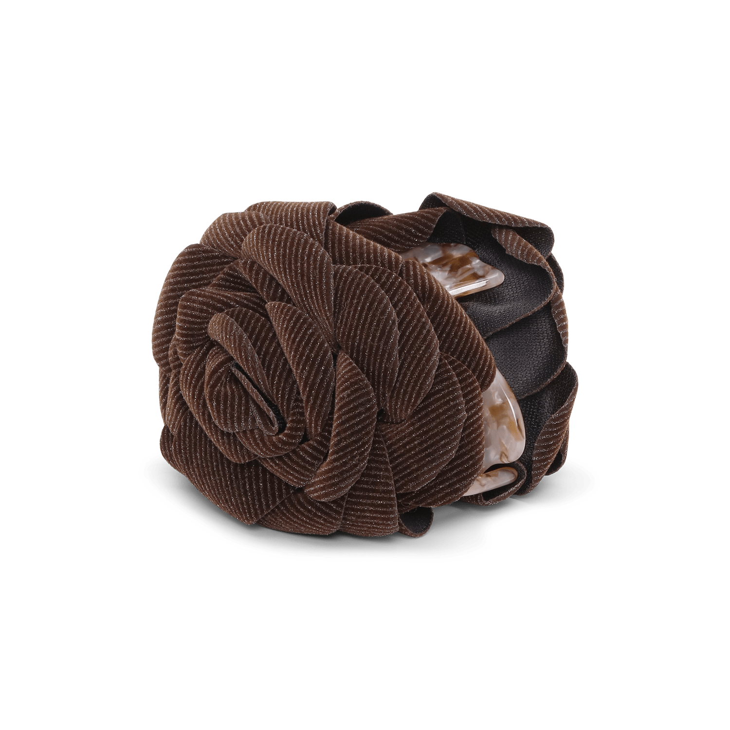 Rosa hårklemme i brun fløjl formet som en rose