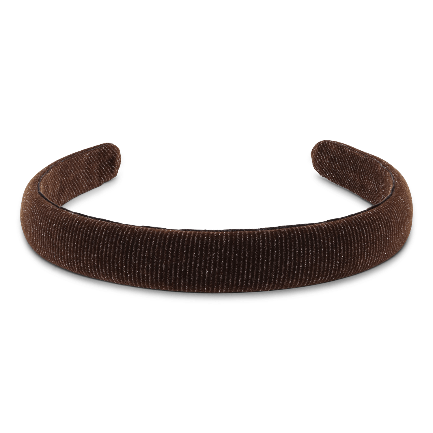 Brun hårbøjle i blødt velour med let polstring – stilren og komfortabel til daglig brug.