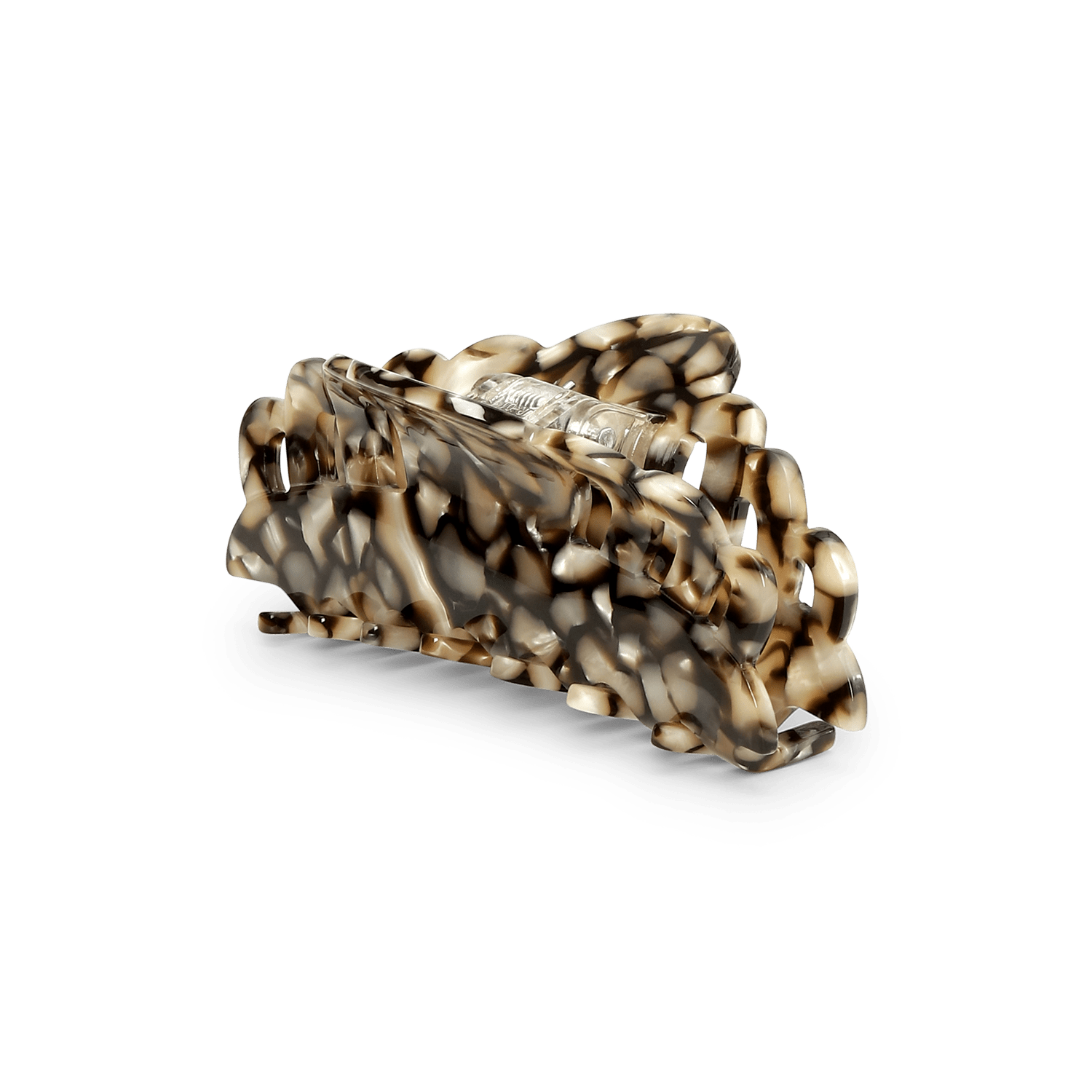 Emma Peppermint Pop Middle hårklemme i marmoreret beige og sort – mellemstor klemme med grafisk form og stærkt greb