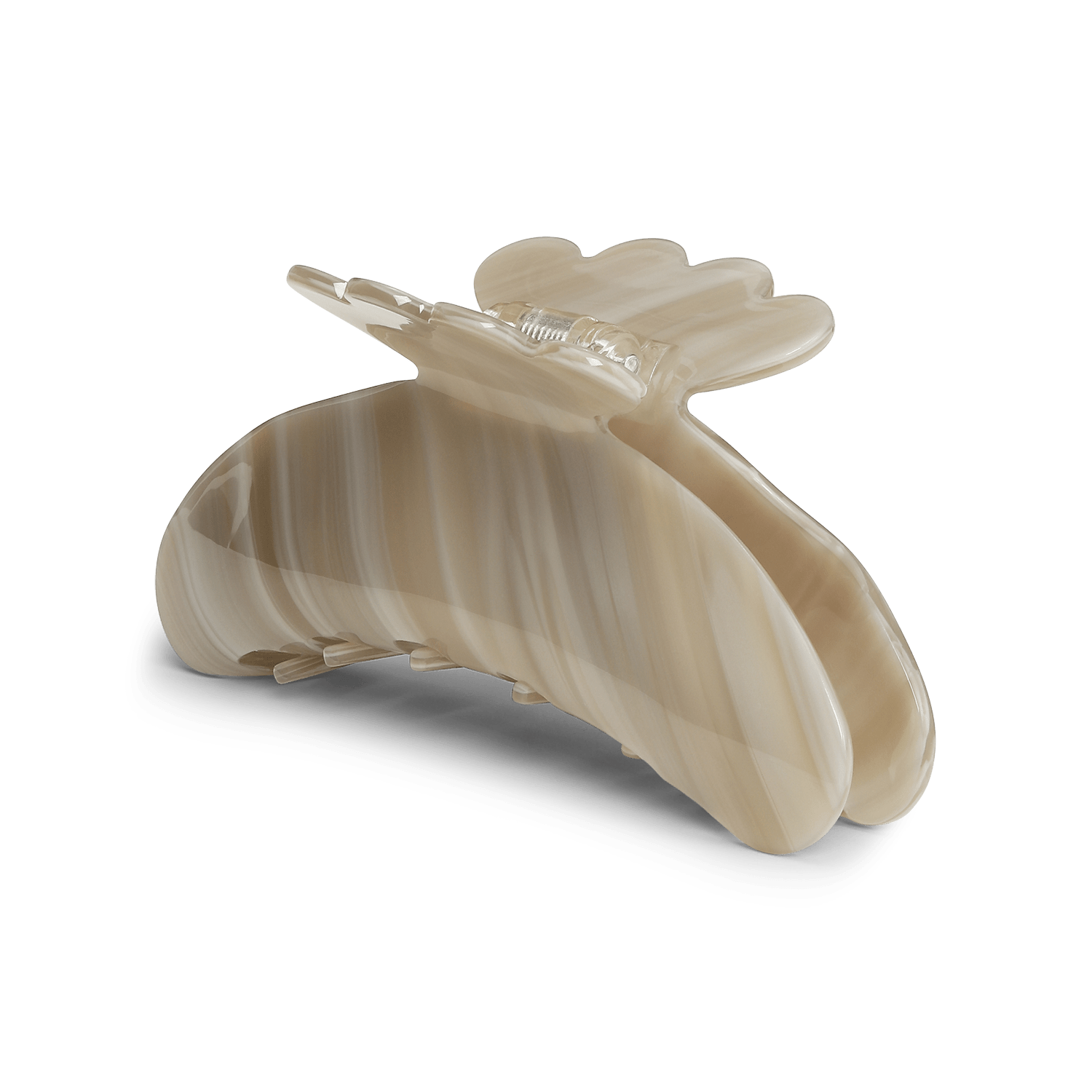 Stor hårklemme i marmoreret, lys beige med blød glans og afrundet design – Helle Icy Pine Big fra SUI AVA