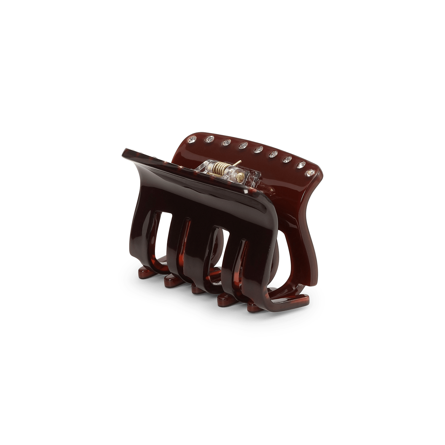 Fie Chocolate Fondant Mini hårklemme i mørk brun med dekorative sten – elegant mini-klemme til detaljefyldte frisurer