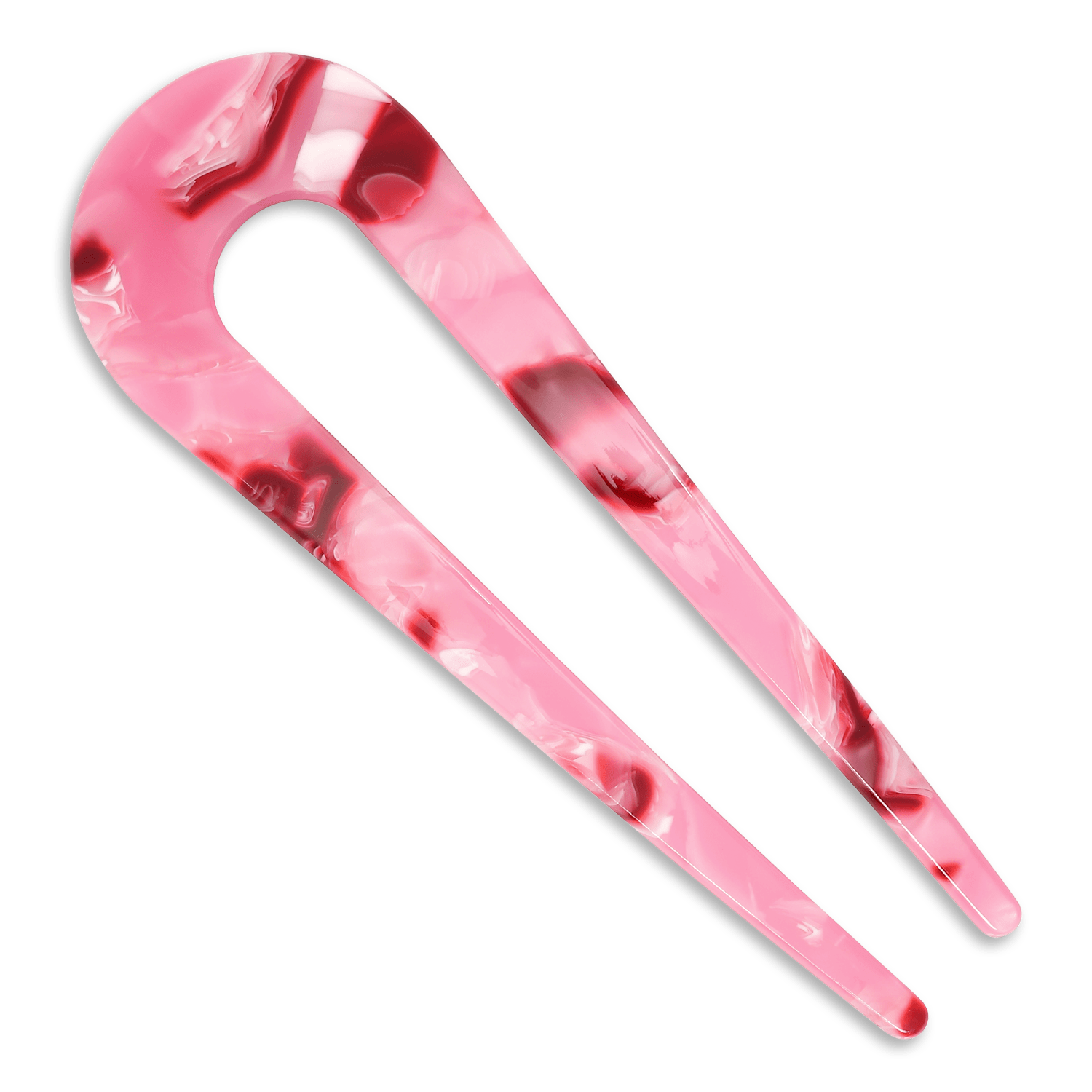Pink hårnål i marmoreret look med røde og hvide nuancer - formet som en klassisk U-pin